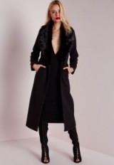 Missguided back longline wool coat with faux fur collar. Winter coats – womens outerwear