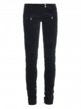 BALMAIN Low-rise velvet biker trousers. Designer fashion | black skinny pants | womens luxury clothing | casual style