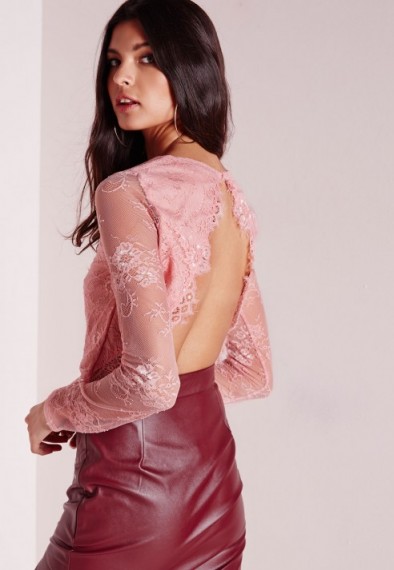 Missguided pink open back lace crop top. Womens tops | going out fashion | evening blouses