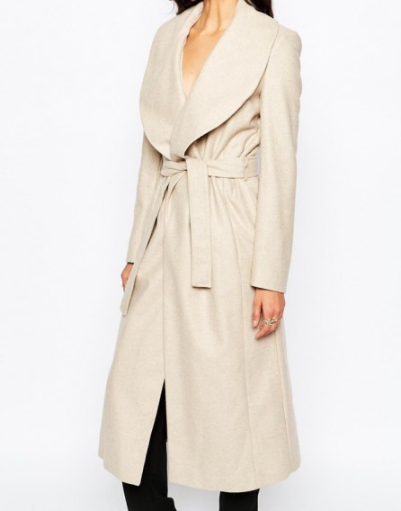 RIVER ISLAND drape waterfall front mac in camel. Womens coats – autumn outerwear – winter fashion