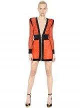 BALMAIN ZIP-UP VELVET & STRETCH LACE DRESS. Plunge neckline dresses | deep V-neckline | low cut necklines