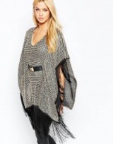 Lipsy Fringe Trim Belted Poncho. Winter outerwear – chic ponchos – fringed fashion