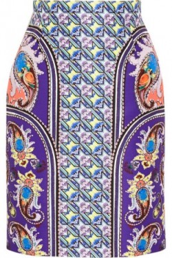 MARY KATRANTZOU Elpida printed satin-twill skirt. Paisley prints ~ mixed printed skirts ~ designer fashion ~ blue tones