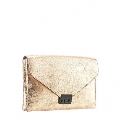 Loeffler Randall Convertable Lock Clutch in Gold Vintage Mirrored Leather. Evening bags – chic occasion bag – metallic shoulder bags – handbags