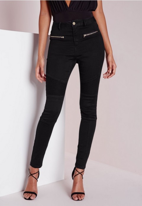 MISSGUIDED sinner high waisted skinny biker jeans black. Casual trousers | affordable fashion