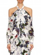 ERDEM Aila Forget Me Not-print silk-crepe top ~ off the shoulder ~ feminine style stops ~ ruffles ~ ruffled fashion ~ designer event clothing ~ occasion wear