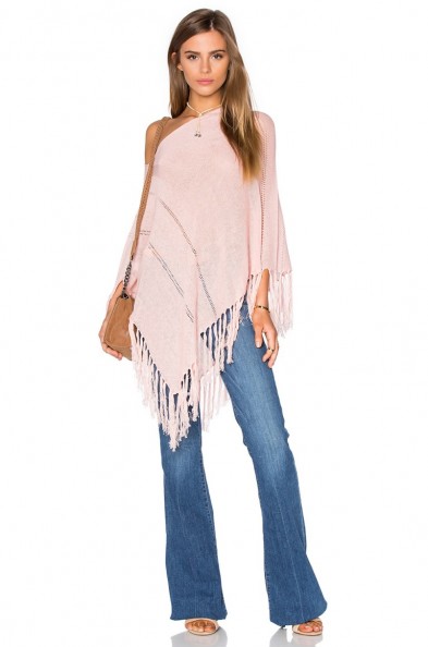 27 MILES MALIBU ~ ODETTE FRINGE PONCHO in pink icing. Knitted fashion | chic style ponchos | knitwear | asymmetric fringed hem