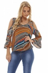 AX Paris MULTI COLOURED STRIPED CHIFFON TOP – summer tops – cold shoulder blouses