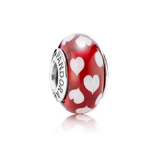 PANDORA red and white heart Murano charm ~ sterling silver charms ~ Murano glass jewellery ~ bracelets ~ hearts