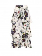 ERDEM Simone Forget Me Not-print silk-crepe skirt ~ ruffles ~ ruffled maxi skirts ~ feminine style fashion ~ designer occasion wear ~ elegant event clothing