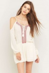 Pins & Needles Embroidered Cold Shoulder Playsuit ~ boho style ivory playsuits