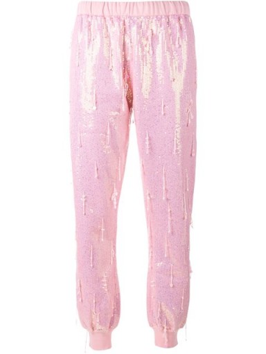 ASHISH bead embellished sequin track pants ~ pink sequins ~ sequined jogging bottoms ~ designer fashion