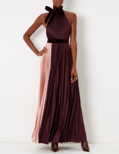 ROKSANDA Burgundy & Blush Wykeham Pleated Halterneck Gown