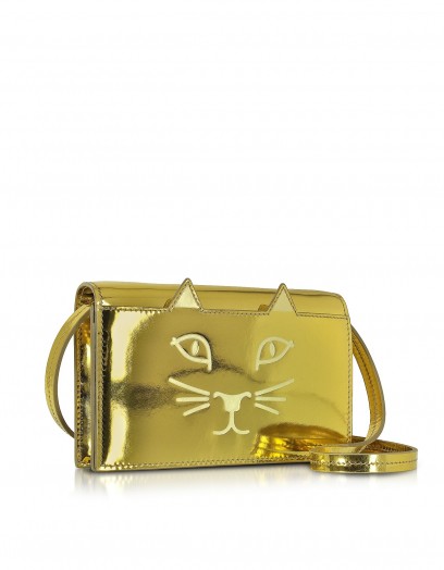 CHARLOTTE OLYMPIA Feline Gold Metallic Leather Purse