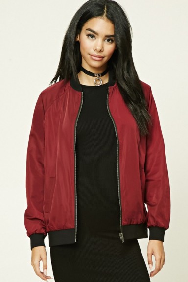Forever 21 Reversible Bomber Jacket in wine/black. On-trend outerwear ...