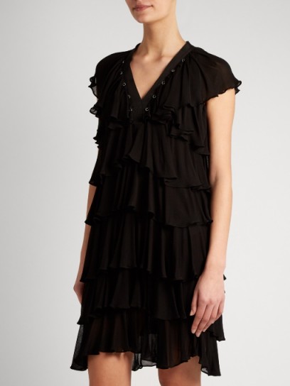 GIVENCHY Ruffle-trimmed eyelet-embellished crepe dress ~ ruffle tiered dresses ~ little black dress ~ designer clothing ~ feminine ruffles ~ beautiful fashion