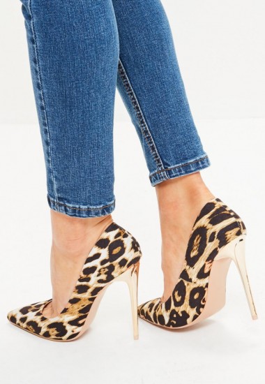 missguided gold leopard shimmer pointed court shoes ~ glamorous animal ...