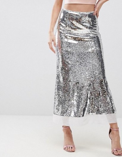 ASOS Sequin Maxi Skirt – long silver sequinned skirts – statement party ...