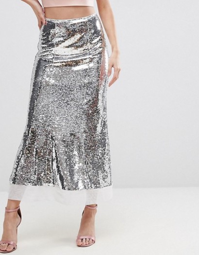 ASOS Sequin Maxi Skirt – long silver sequinned skirts – statement party ...