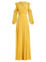 RAQUEL DINIZ Ava cut-out shoulder silk crepe de Chine gown golden-yellow