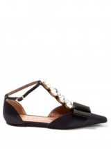 MARNI Crystal-embellished satin flats ~ chic black t-bar flats