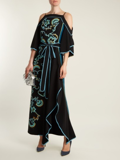 PETER PILOTTO Cut-out shoulder embroidered-cady gown