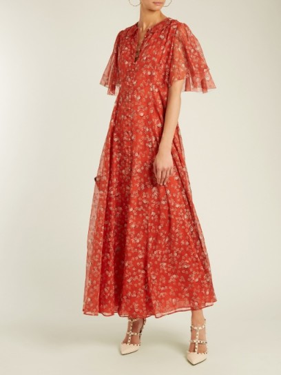 VALENTINO Cyber Flower-print fluted-sleeve silk gown