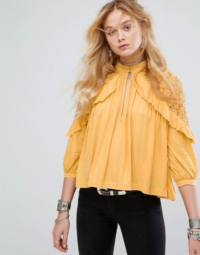 Free People Little Bit of Love Top | yellow ruffle trim tops