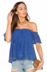 HEARTLOOM Ilaria Top | blue lace bardot tops