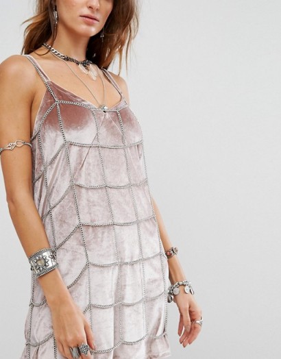 Sacred Hawk Festival Metal Chain Grid Slip Dress