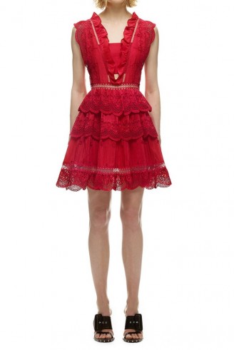 $288.00 SELF PORTRAIT THREE TIERED PEPLUM LACE MINI DRESS, SP10-072