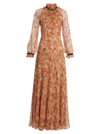 VILSHENKO Ennafa peony-print silk-chiffon gown ~ romantic high neck gowns