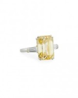 Fantasia by DeSerio Emerald-Cut Yellow CZ Ring with Tapered Baguettes ~ luxe cubic zirconia rings ~ yellow stone jewellery