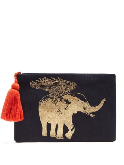 FIGUE Flying Elephant-print cotton pouch ~ stylish clutch bags