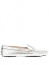 TOD’S Gommini embossed-leather loafers ~ silver-metallic flats