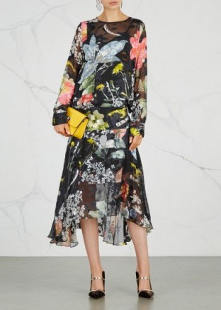 PREEN BY THORNTON BREGAZZI Hayley flocked silk chiffon dress ~ semi sheer floral dresses