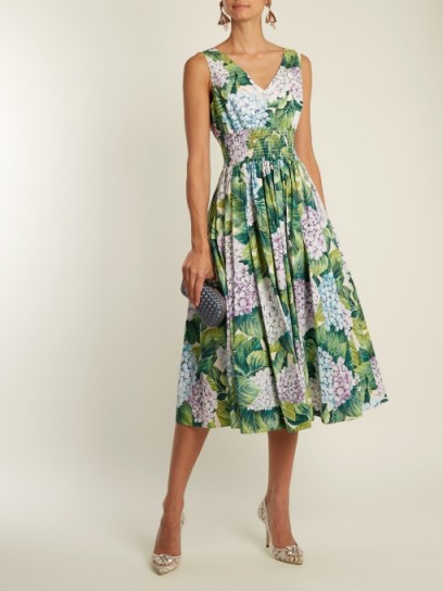 DOLCE & GABBANA Hydrangea-print sleeveless cotton-poplin dress ...