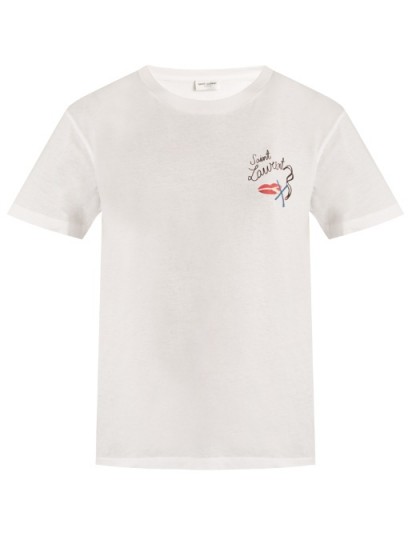 SAINT LAURENT La Bouche-print cotton-jersey T-shirt | white t-shirts