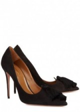 AQUAZZURA Love black tassel-embellished suede pumps ~ tasseled courts