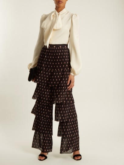 VILSHENKO Lyeta Mini Peony-print pleated-georgette trousers