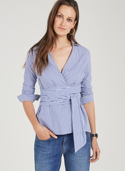 BAUKJEN MATTIE STRIPE BLOUSE / wrap blouses / blue and white striped ...