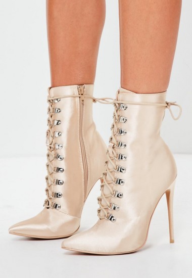 missguided peace + love nude lace up stiletto boots