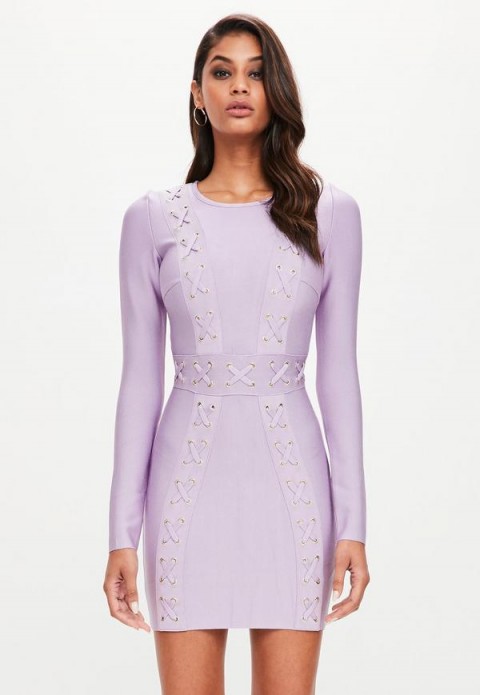 peace + love purple long sleeve bandage plait detail dress