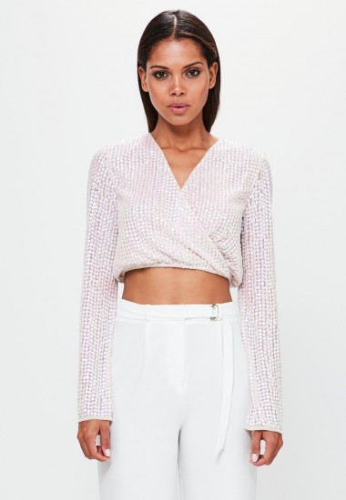 missguided peace + love silver pearlescent wrap front plunge top