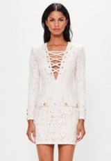 missguided peace + love white lace up front bodycon dress