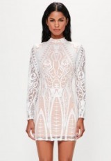 peace + love white placed lace high neck mini dress