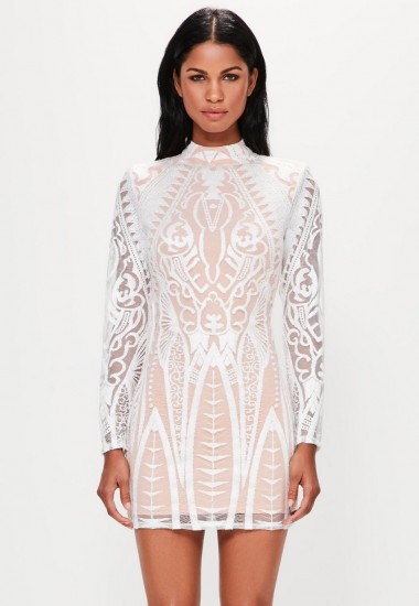 peace + love white placed lace high neck mini dress