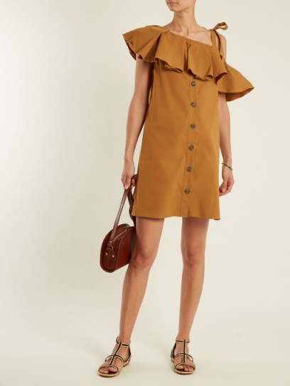 SEA Ruffle-trimmed one-shoulder gabardine dress