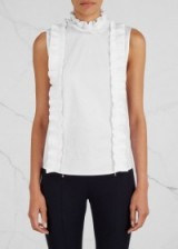 PINKO Sirion ruffle-trimmed cotton top ~ white high neck ruffled tops