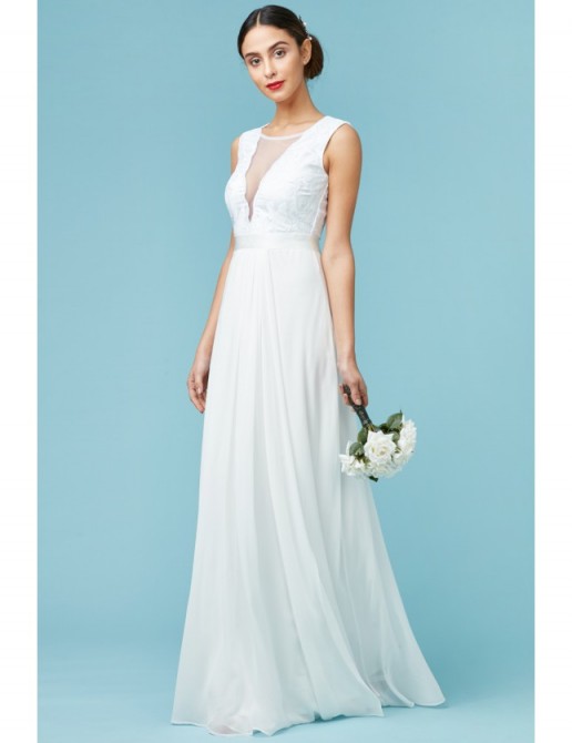 GODDIVA V Neckline Chiffon Maxi Wedding Dress White – affordable bridal dresses